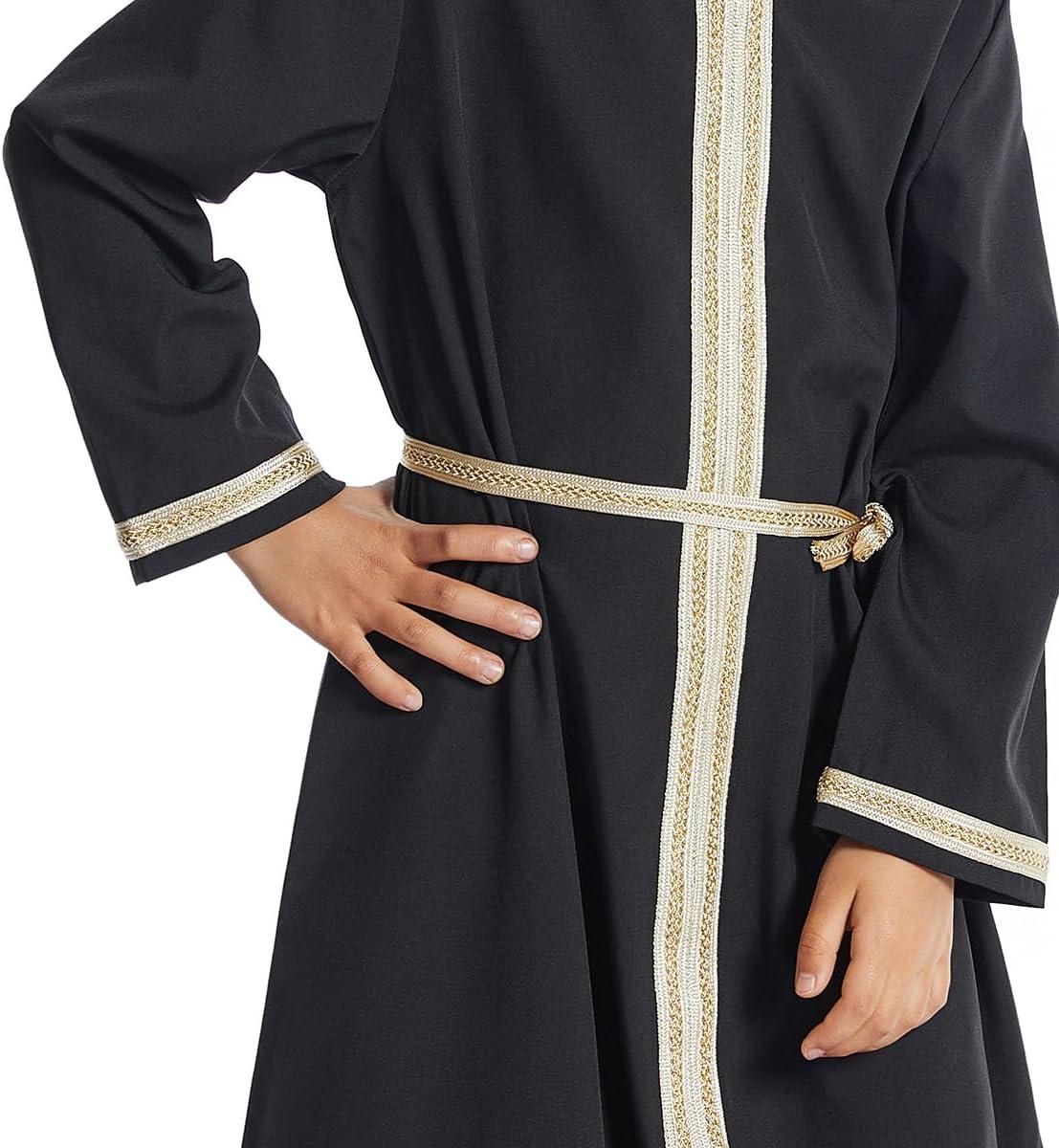 imageIDOPIP Kids Girls Muslim Abaya Dress with Belt Long Sleeve Zip Hooded Islamic Kaftan Maxi Dress Full Cover Thobe Gown ClothesBlack Hooded