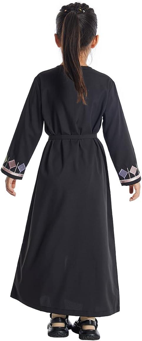imageIDOPIP Kids Girls Muslim Abaya Dress with Belt Long Sleeve Zip Hooded Islamic Kaftan Maxi Dress Full Cover Thobe Gown ClothesBlack No Hooded