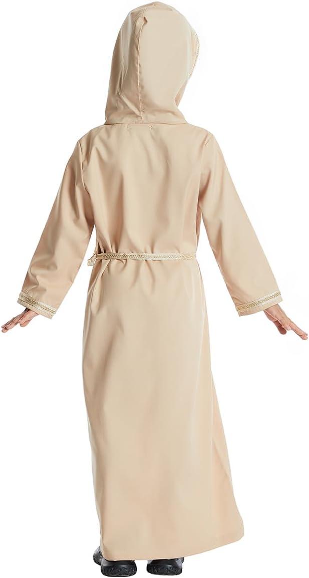 imageIDOPIP Kids Girls Muslim Abaya Dress with Belt Long Sleeve Zip Hooded Islamic Kaftan Maxi Dress Full Cover Thobe Gown ClothesCamel Hooded