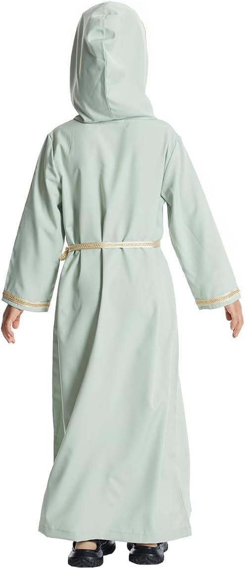 imageIDOPIP Kids Girls Muslim Abaya Dress with Belt Long Sleeve Zip Hooded Islamic Kaftan Maxi Dress Full Cover Thobe Gown ClothesGreen Hooded