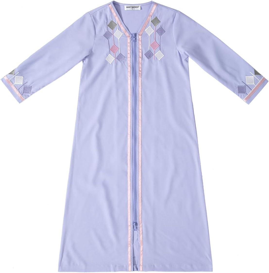 imageIDOPIP Kids Girls Muslim Abaya Dress with Belt Long Sleeve Zip Hooded Islamic Kaftan Maxi Dress Full Cover Thobe Gown ClothesPurple No Hooded