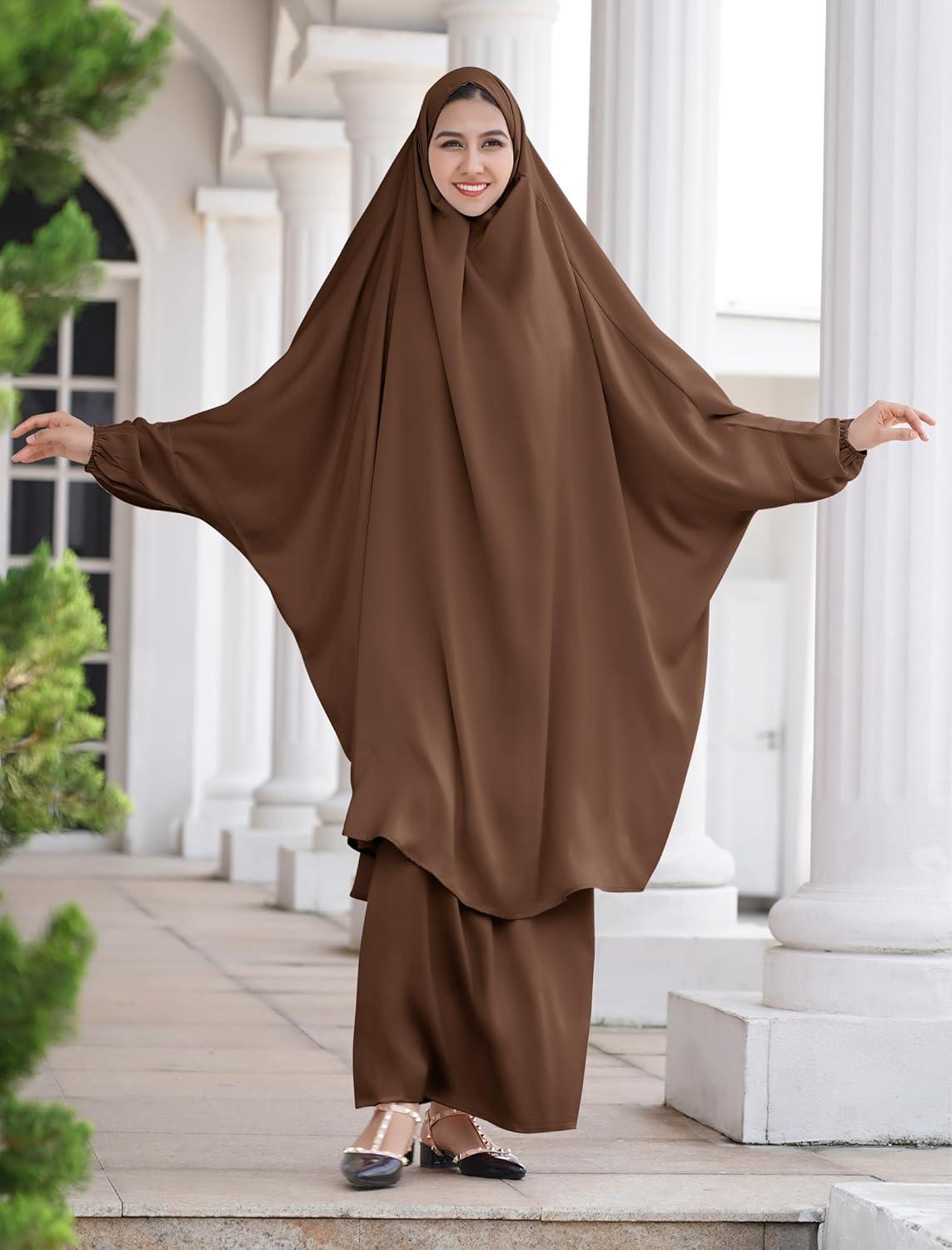 imageIDOPIP Mommy and Me Matching Abaya for Muslim Women Girls Long Maxi Skirt  Khimar Hijab Burkas 2PCS Islamic Prayer Clothes