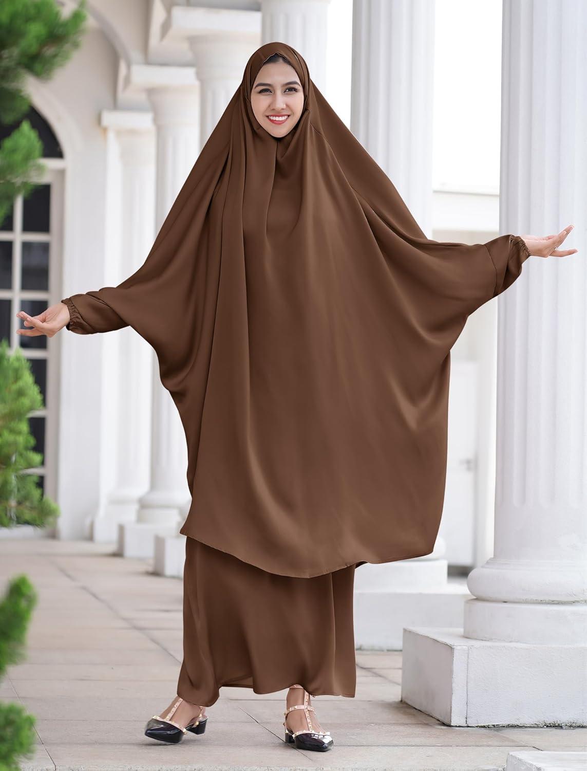 imageIDOPIP Mommy and Me Matching Abaya for Muslim Women Girls Long Maxi Skirt  Khimar Hijab Burkas 2PCS Islamic Prayer Clothes