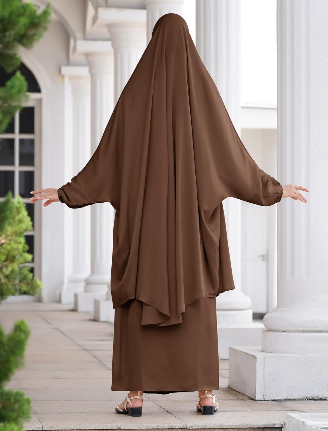 imageIDOPIP Mommy and Me Matching Abaya for Muslim Women Girls Long Maxi Skirt  Khimar Hijab Burkas 2PCS Islamic Prayer Clothes