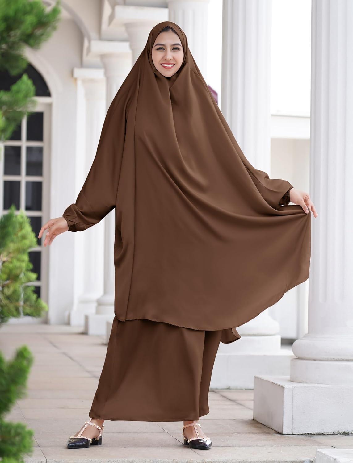 imageIDOPIP Mommy and Me Matching Abaya for Muslim Women Girls Long Maxi Skirt  Khimar Hijab Burkas 2PCS Islamic Prayer Clothes