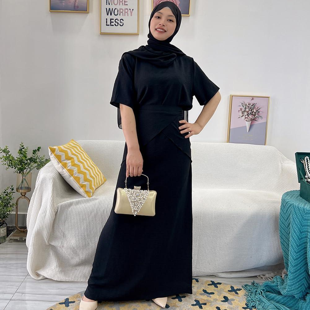 imageIDOPIP Muslim Abaya Dress for Women Long Sleeve Open Front Cardigan  Kaftan  Skirt  Hijab 34PCS Islamic Prayer Outfit SetBlack  Hijab