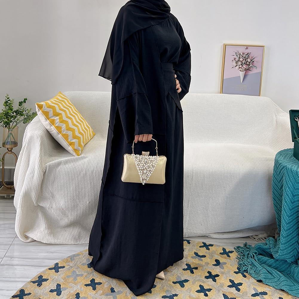 imageIDOPIP Muslim Abaya Dress for Women Long Sleeve Open Front Cardigan  Kaftan  Skirt  Hijab 34PCS Islamic Prayer Outfit SetBlack No Hijab