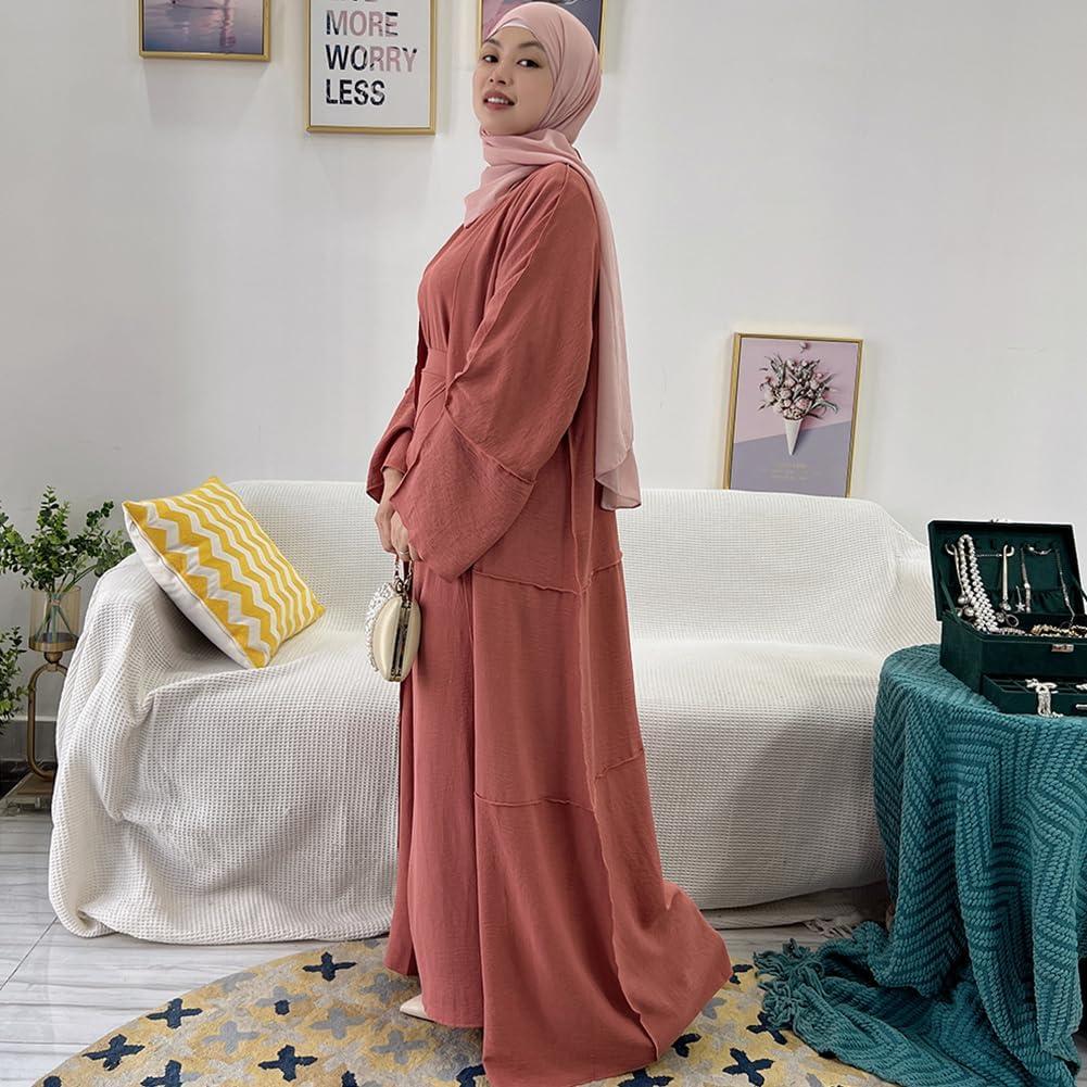 imageIDOPIP Muslim Abaya Dress for Women Long Sleeve Open Front Cardigan  Kaftan  Skirt  Hijab 34PCS Islamic Prayer Outfit SetBrickred  Hijab