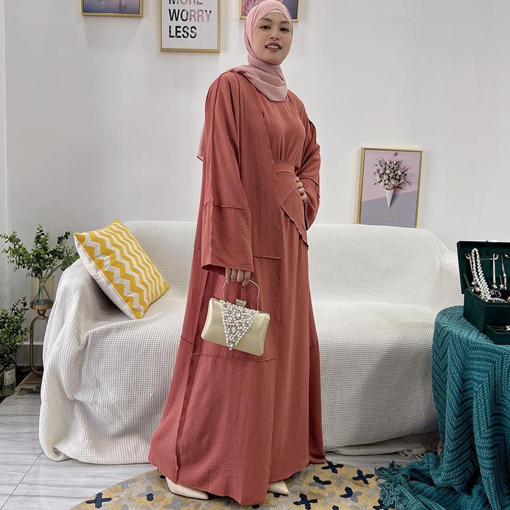 imageIDOPIP Muslim Abaya Dress for Women Long Sleeve Open Front Cardigan  Kaftan  Skirt  Hijab 34PCS Islamic Prayer Outfit SetBrickred  Hijab