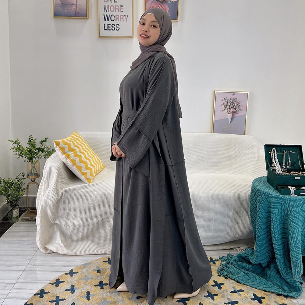 imageIDOPIP Muslim Abaya Dress for Women Long Sleeve Open Front Cardigan  Kaftan  Skirt  Hijab 34PCS Islamic Prayer Outfit SetGray  Hijab