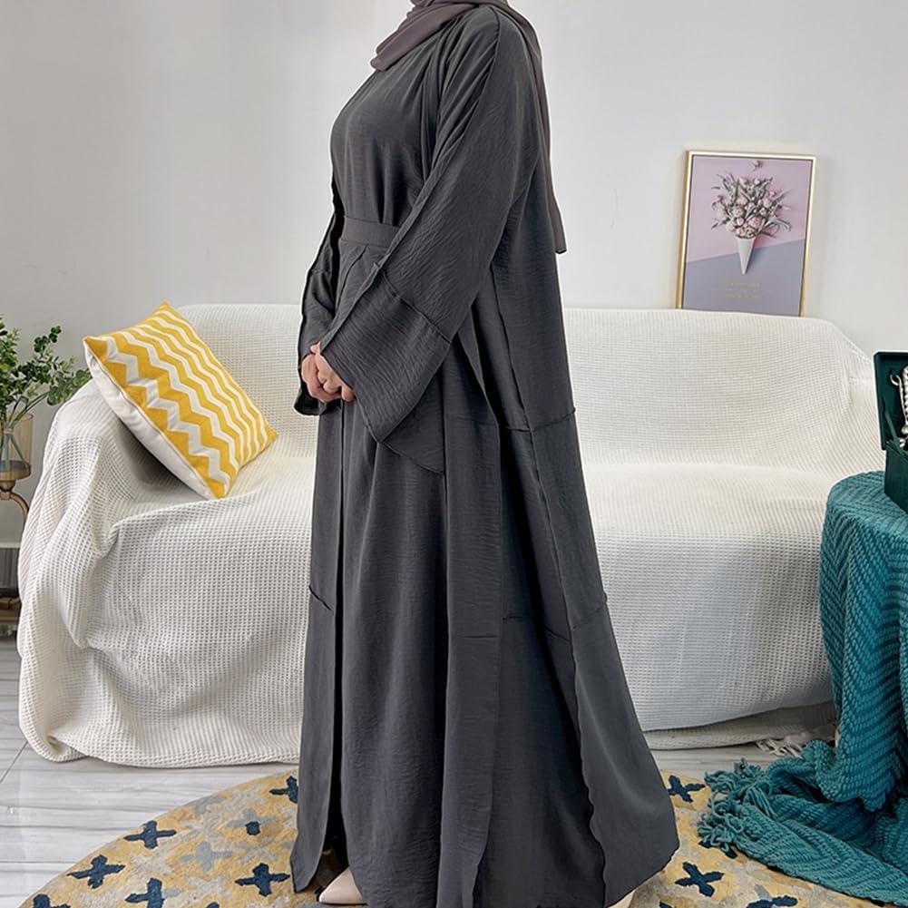 imageIDOPIP Muslim Abaya Dress for Women Long Sleeve Open Front Cardigan  Kaftan  Skirt  Hijab 34PCS Islamic Prayer Outfit SetGray No Hijab