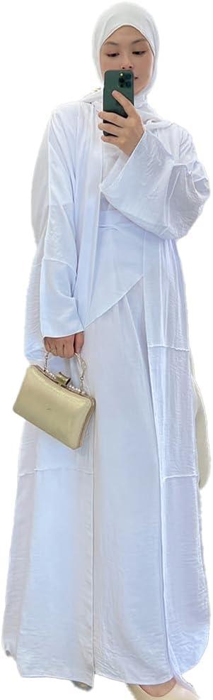 imageIDOPIP Muslim Abaya Dress for Women Long Sleeve Open Front Cardigan  Kaftan  Skirt  Hijab 34PCS Islamic Prayer Outfit SetWhite  Hijab