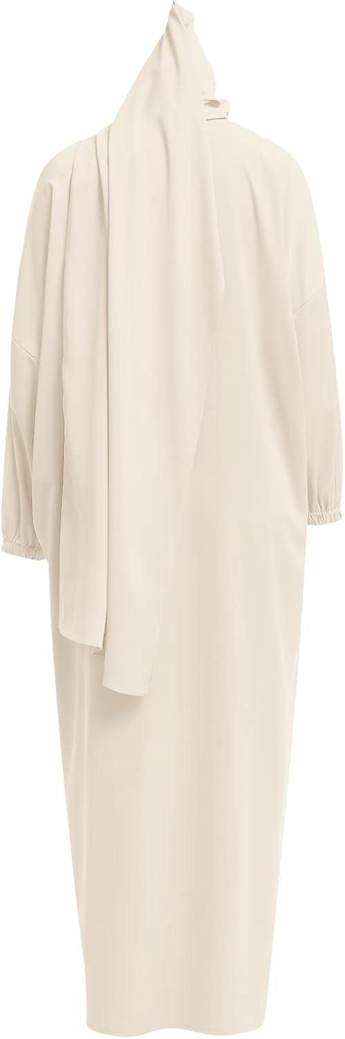 imageIDOPIP Muslim Abaya for Women One Piece Long Sleeve Islamic Prayer Dress with Hooded Hijab Jilbab Loose Maxi Kaftan Dubai Robe Full Length Cover Gown Middle East Modest Prayer Clothes Beige No1