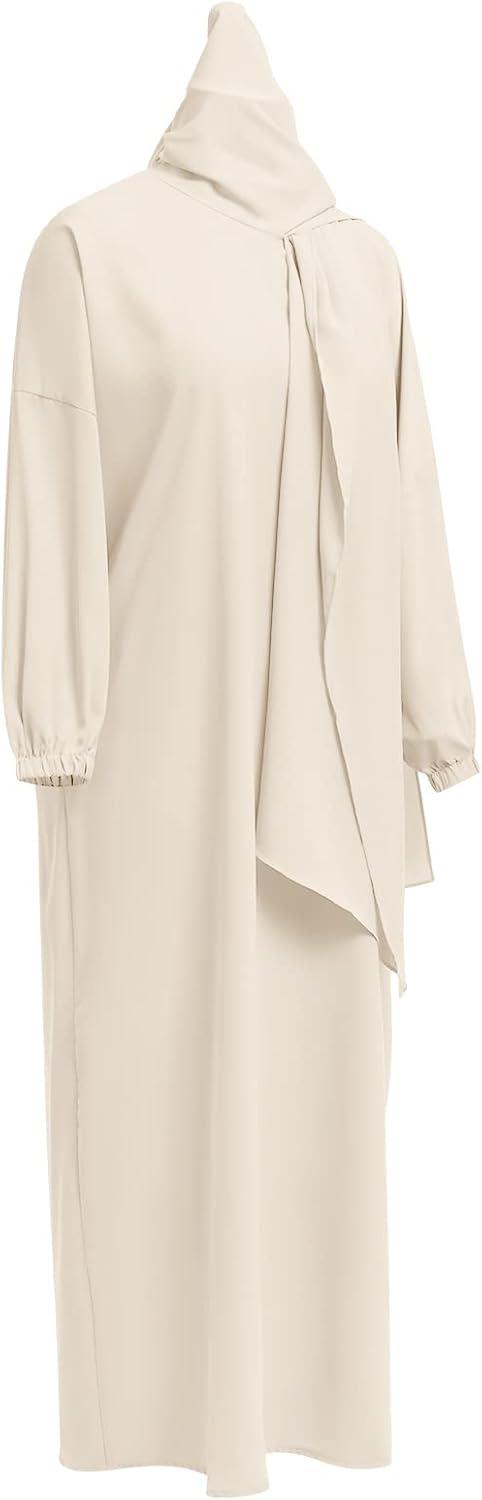 imageIDOPIP Muslim Abaya for Women One Piece Long Sleeve Islamic Prayer Dress with Hooded Hijab Jilbab Loose Maxi Kaftan Dubai Robe Full Length Cover Gown Middle East Modest Prayer Clothes Beige No1