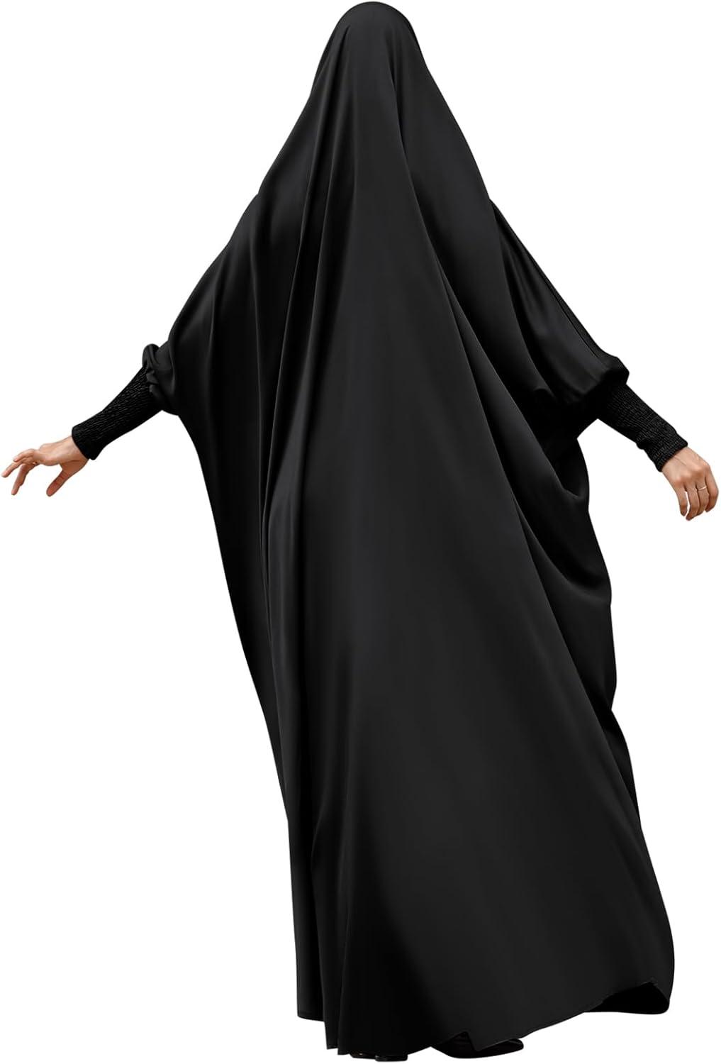 imageIDOPIP Muslim Abaya for Women One Piece Long Sleeve Islamic Prayer Dress with Hooded Hijab Maxi Kaftan Robe Modest ClothesBlack