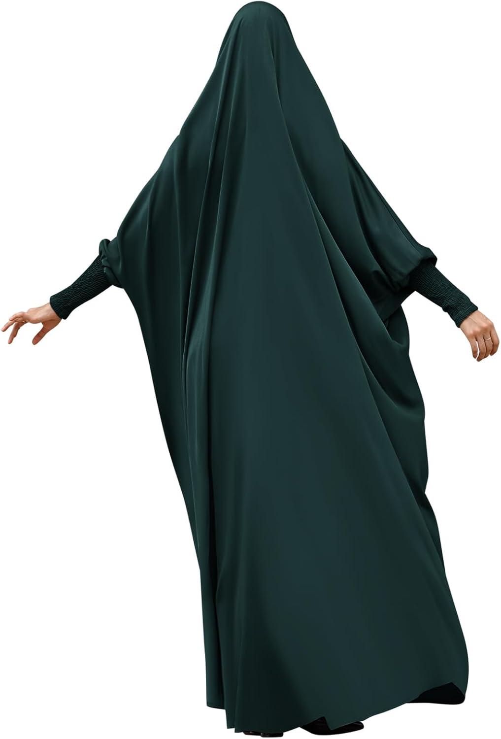 imageIDOPIP Muslim Abaya for Women One Piece Long Sleeve Islamic Prayer Dress with Hooded Hijab Maxi Kaftan Robe Modest ClothesBlackish Green