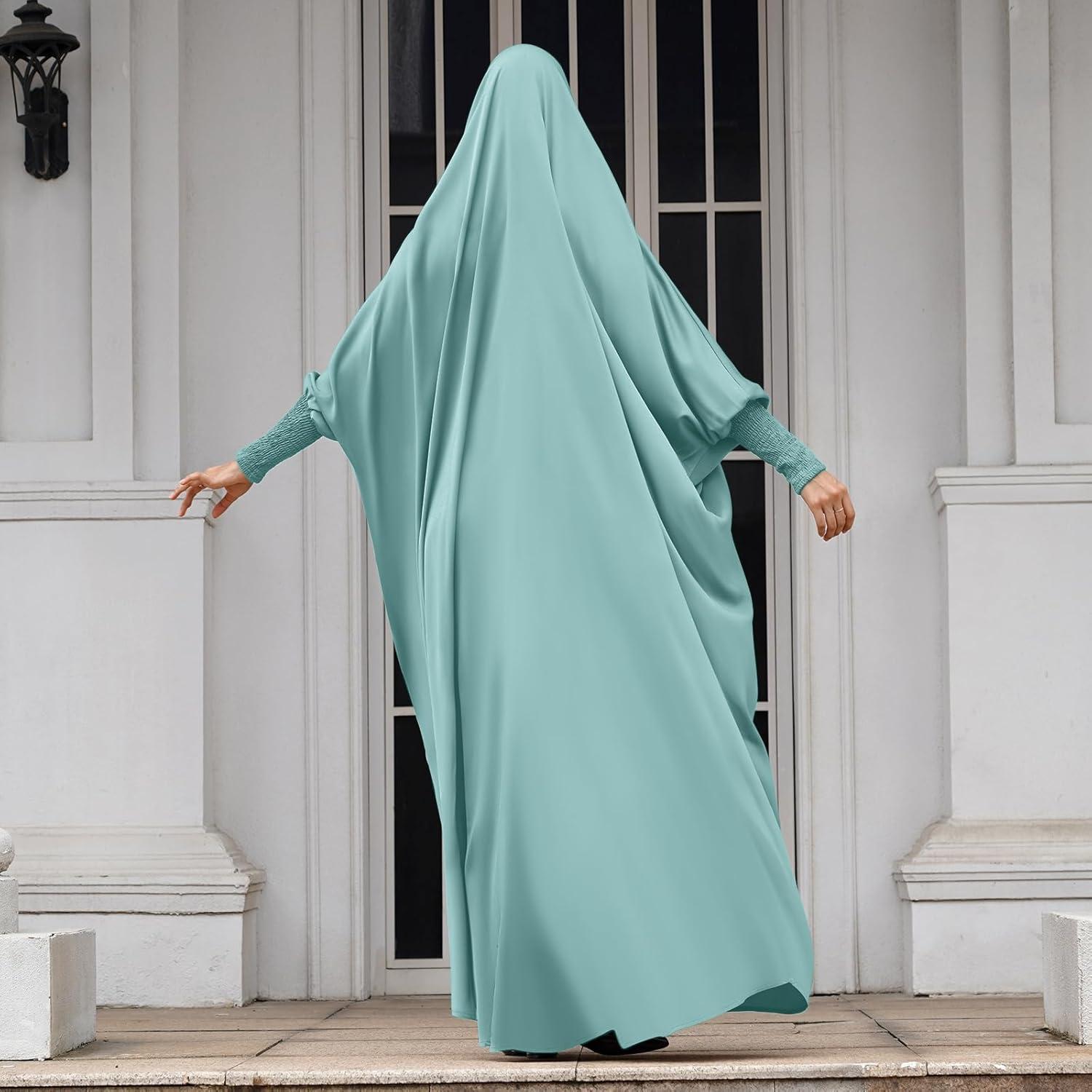imageIDOPIP Muslim Abaya for Women One Piece Long Sleeve Islamic Prayer Dress with Hooded Hijab Maxi Kaftan Robe Modest ClothesLight Green