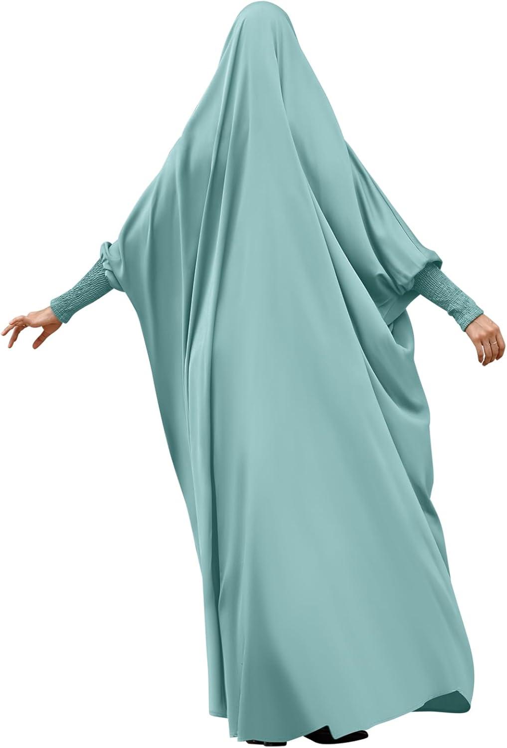 imageIDOPIP Muslim Abaya for Women One Piece Long Sleeve Islamic Prayer Dress with Hooded Hijab Maxi Kaftan Robe Modest ClothesLight Green