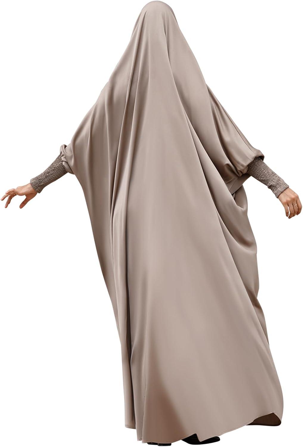 imageIDOPIP Muslim Abaya for Women One Piece Long Sleeve Islamic Prayer Dress with Hooded Hijab Maxi Kaftan Robe Modest ClothesLight Khaki