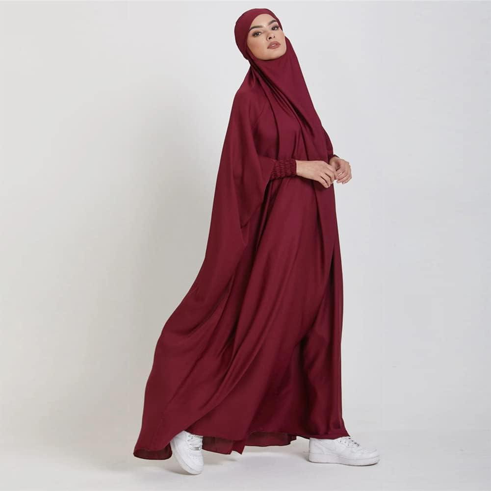 imageIDOPIP Muslim Abaya for Women One Piece Long Sleeve Islamic Prayer Dress with Hooded Hijab Maxi Kaftan Robe Modest ClothesWine Red