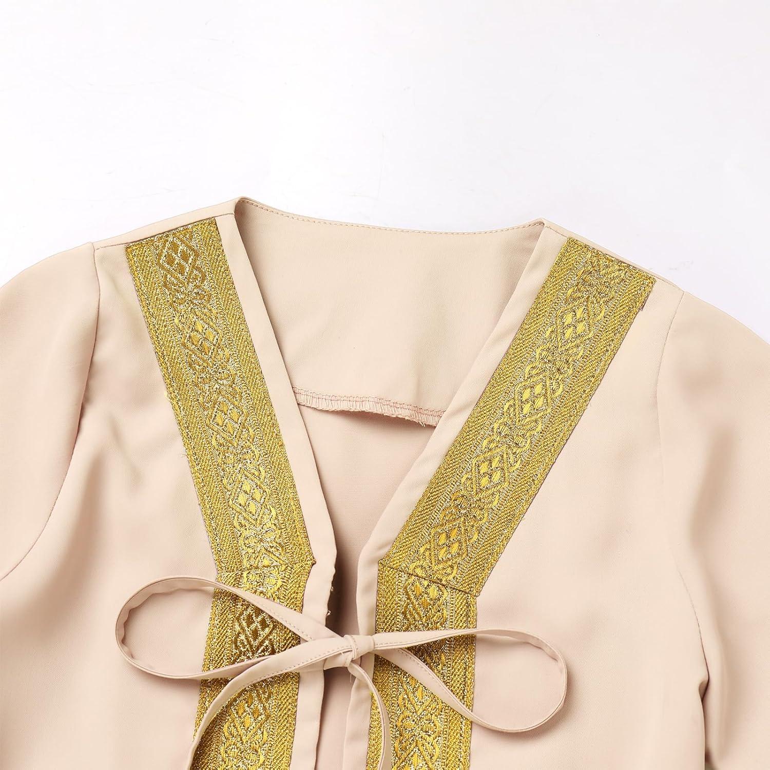 imageIDOPIP Muslim Baby Boys Ramadan Eid Outfit Cardigan Kaftan Thobe Arabic Islamic Abaya Dubai Robe Clothes with Head ScarfRopeBeige