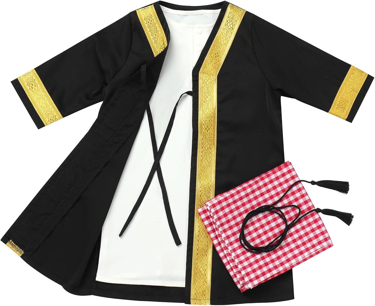 imageIDOPIP Muslim Baby Boys Ramadan Eid Outfit Cardigan Kaftan Thobe Arabic Islamic Abaya Dubai Robe Clothes with Head ScarfRopeBlack