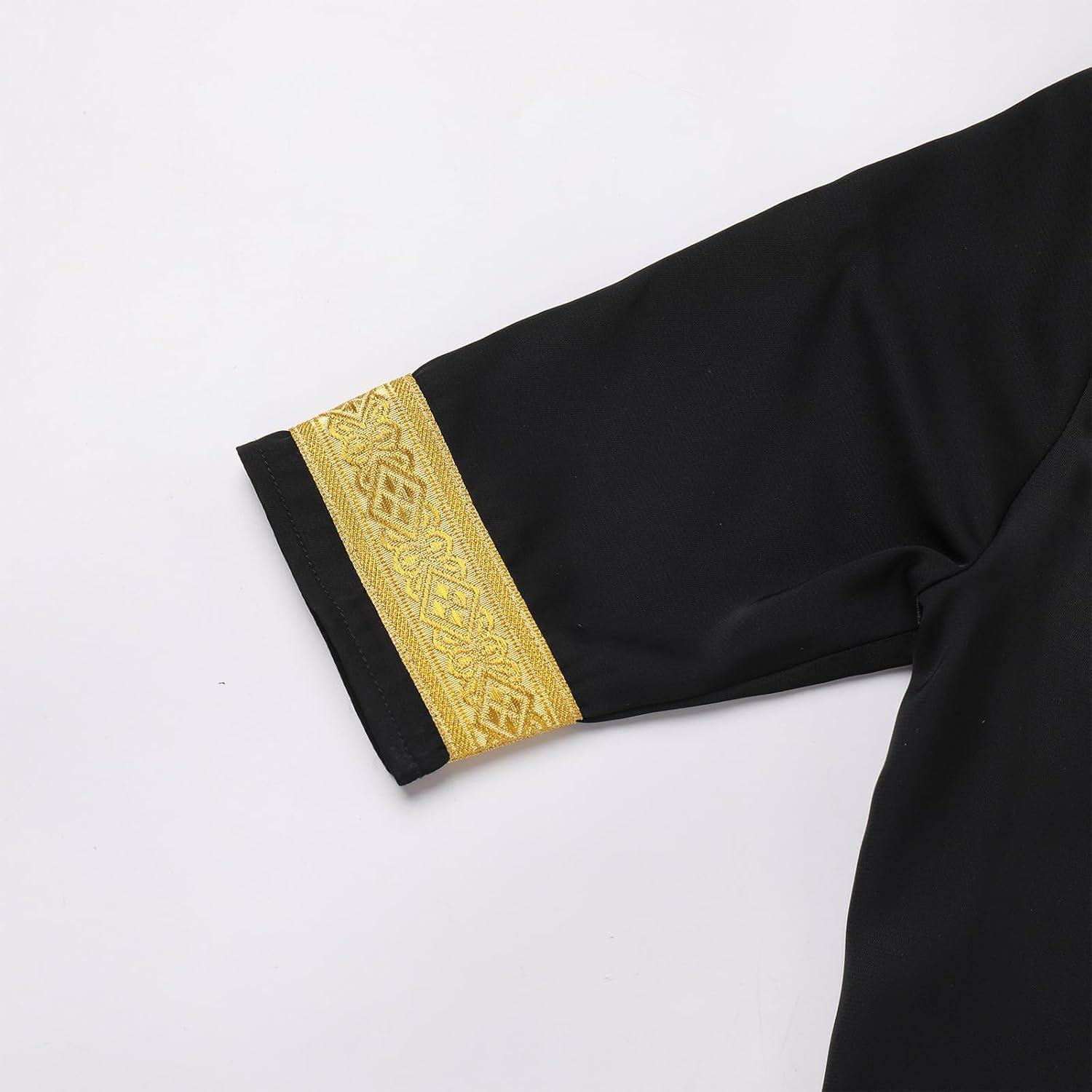imageIDOPIP Muslim Baby Boys Ramadan Eid Outfit Cardigan Kaftan Thobe Arabic Islamic Abaya Dubai Robe Clothes with Head ScarfRopeBlack