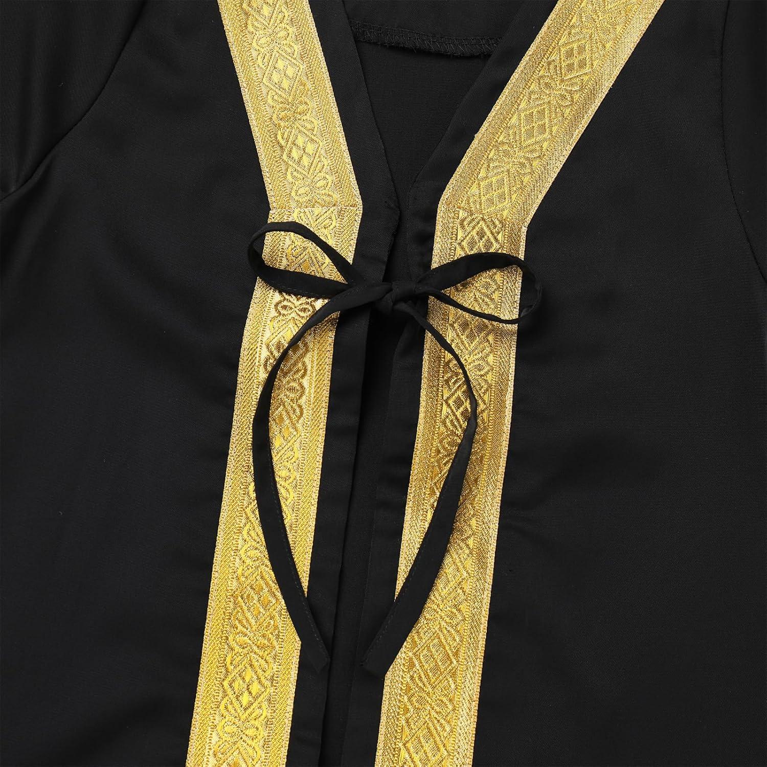 imageIDOPIP Muslim Baby Boys Ramadan Eid Outfit Cardigan Kaftan Thobe Arabic Islamic Abaya Dubai Robe Clothes with Head ScarfRopeBlack