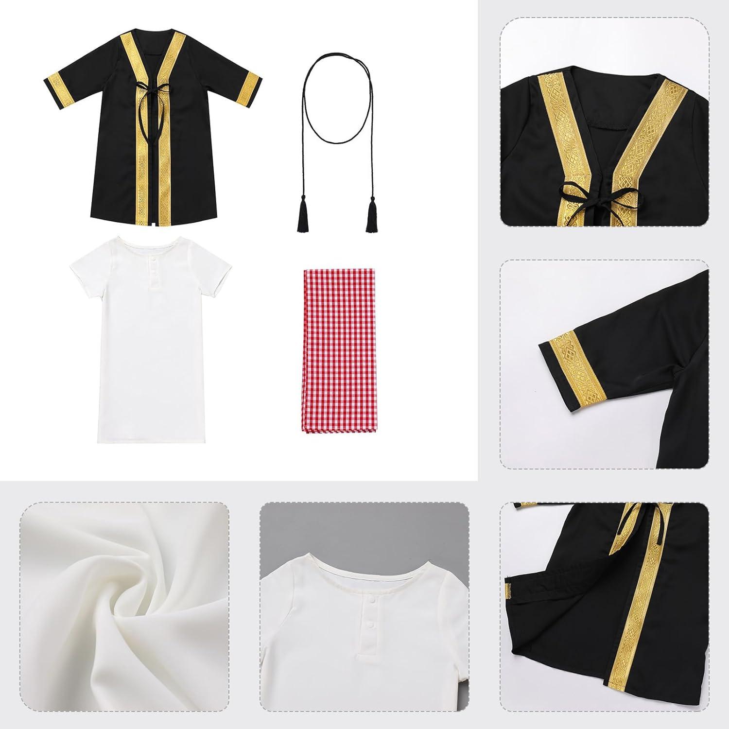 imageIDOPIP Muslim Baby Boys Ramadan Eid Outfit Cardigan Kaftan Thobe Arabic Islamic Abaya Dubai Robe Clothes with Head ScarfRopeBlack