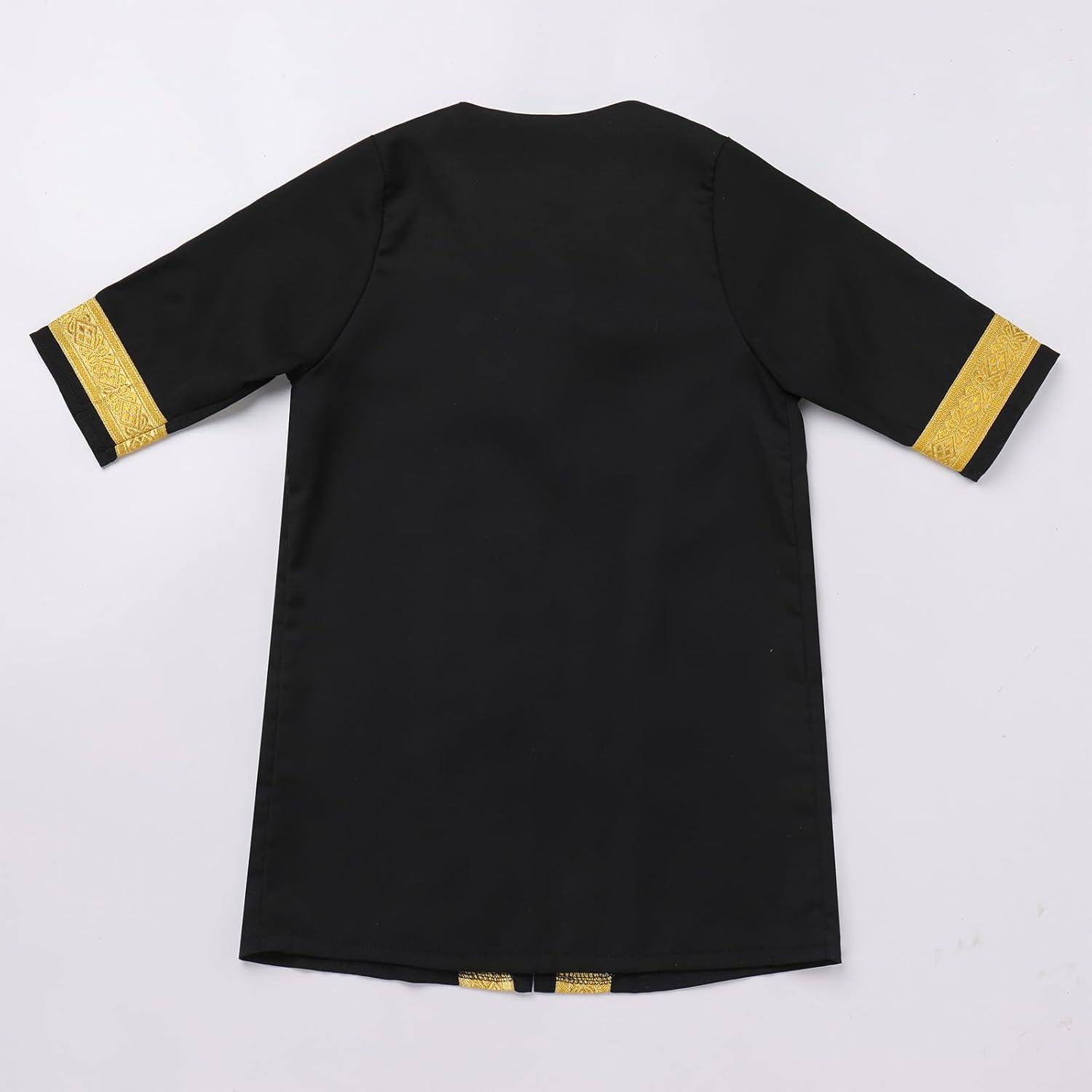 imageIDOPIP Muslim Baby Boys Ramadan Eid Outfit Cardigan Kaftan Thobe Arabic Islamic Abaya Dubai Robe Clothes with Head ScarfRopeBlack