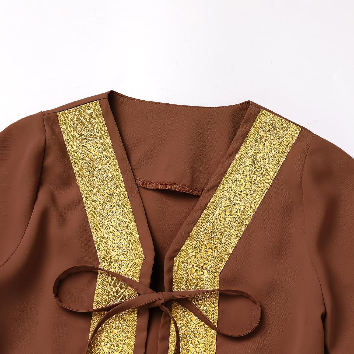 imageIDOPIP Muslim Baby Boys Ramadan Eid Outfit Cardigan Kaftan Thobe Arabic Islamic Abaya Dubai Robe Clothes with Head ScarfRopeCoffee