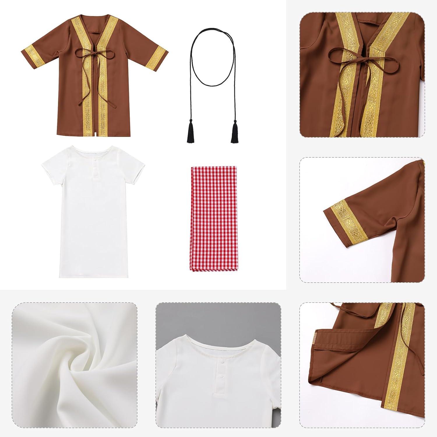 imageIDOPIP Muslim Baby Boys Ramadan Eid Outfit Cardigan Kaftan Thobe Arabic Islamic Abaya Dubai Robe Clothes with Head ScarfRopeCoffee