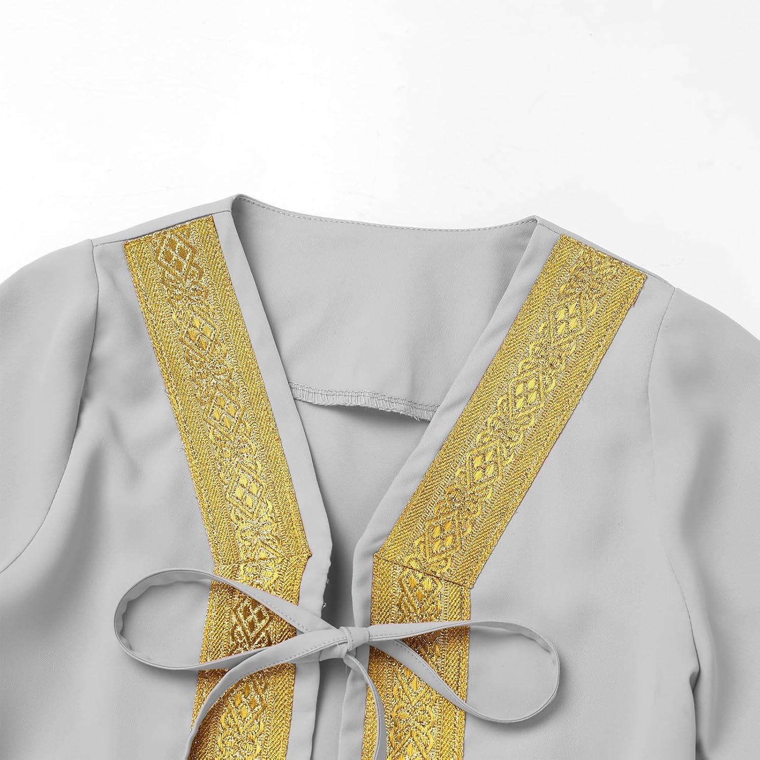 imageIDOPIP Muslim Baby Boys Ramadan Eid Outfit Cardigan Kaftan Thobe Arabic Islamic Abaya Dubai Robe Clothes with Head ScarfRopeGray