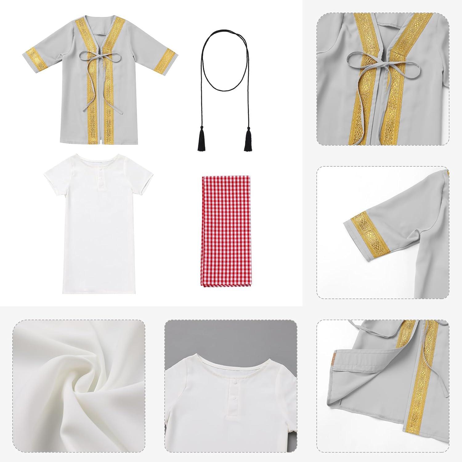 imageIDOPIP Muslim Baby Boys Ramadan Eid Outfit Cardigan Kaftan Thobe Arabic Islamic Abaya Dubai Robe Clothes with Head ScarfRopeGray
