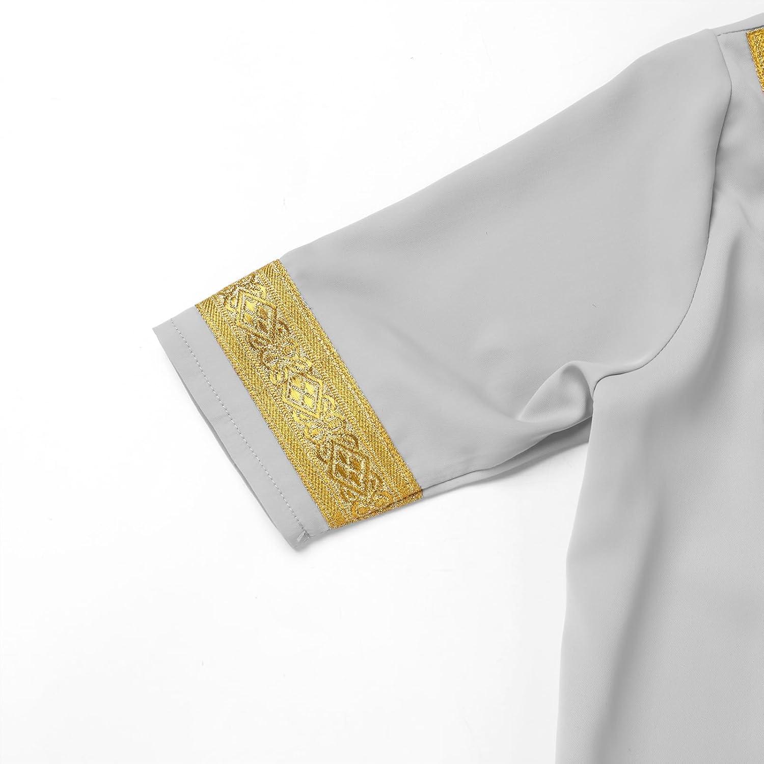 imageIDOPIP Muslim Baby Boys Ramadan Eid Outfit Cardigan Kaftan Thobe Arabic Islamic Abaya Dubai Robe Clothes with Head ScarfRopeGray