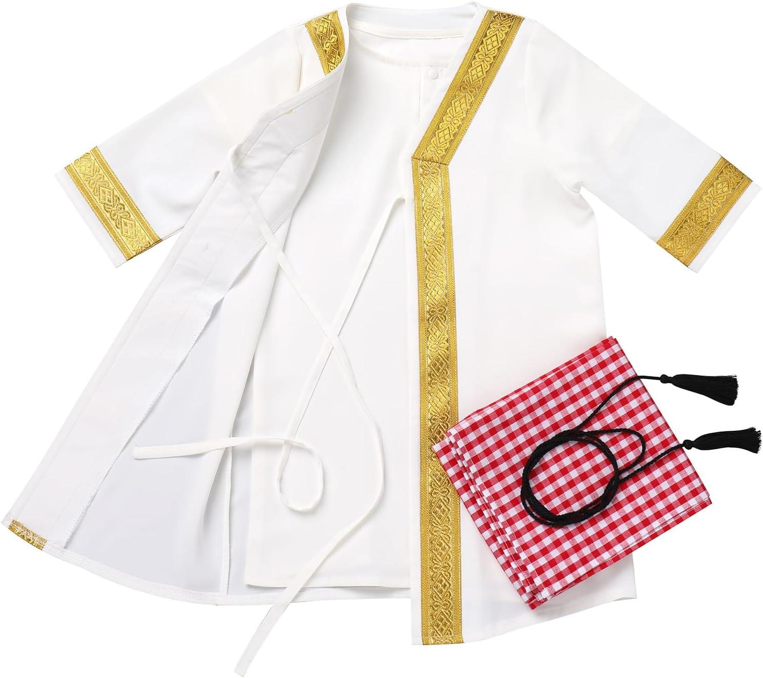 imageIDOPIP Muslim Baby Boys Ramadan Eid Outfit Cardigan Kaftan Thobe Arabic Islamic Abaya Dubai Robe Clothes with Head ScarfRopeWhite