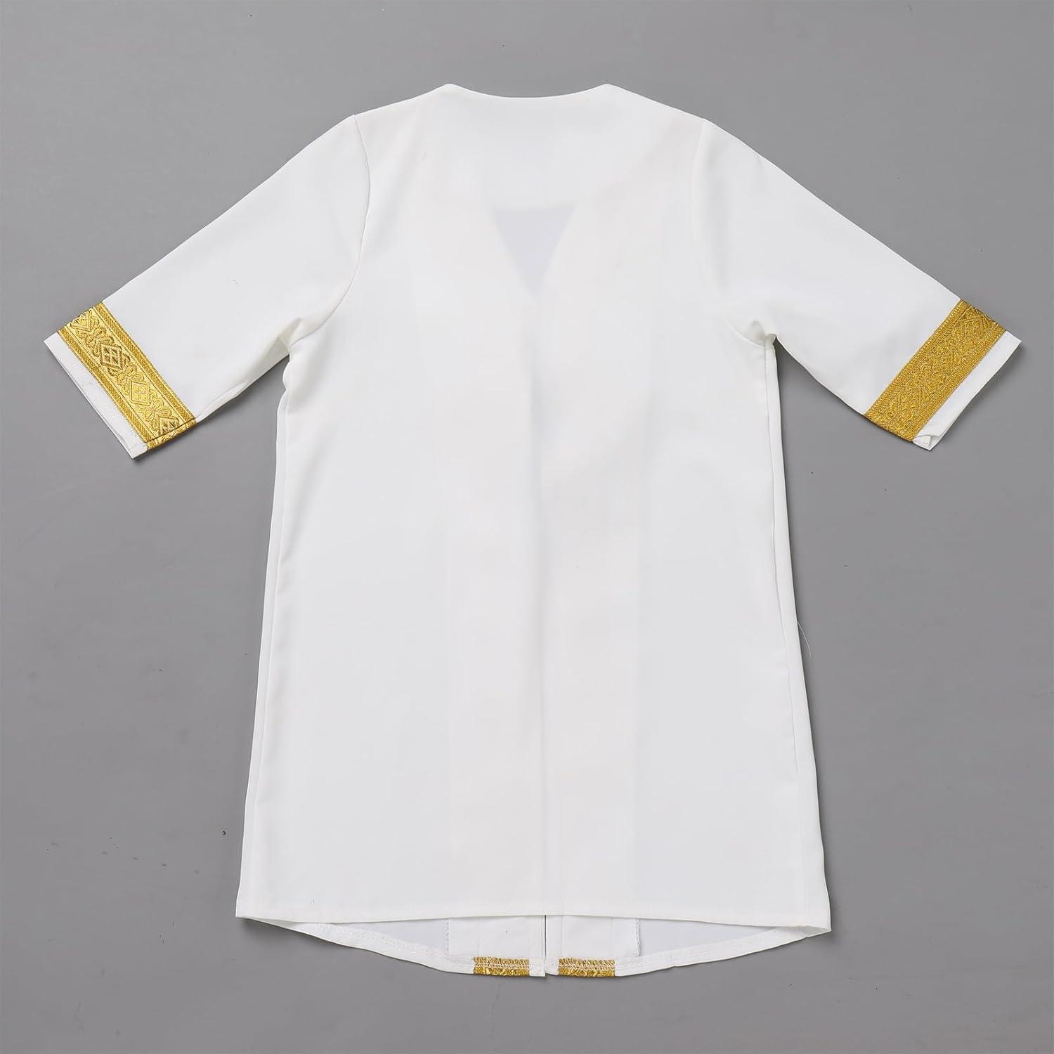 imageIDOPIP Muslim Baby Boys Ramadan Eid Outfit Cardigan Kaftan Thobe Arabic Islamic Abaya Dubai Robe Clothes with Head ScarfRopeWhite