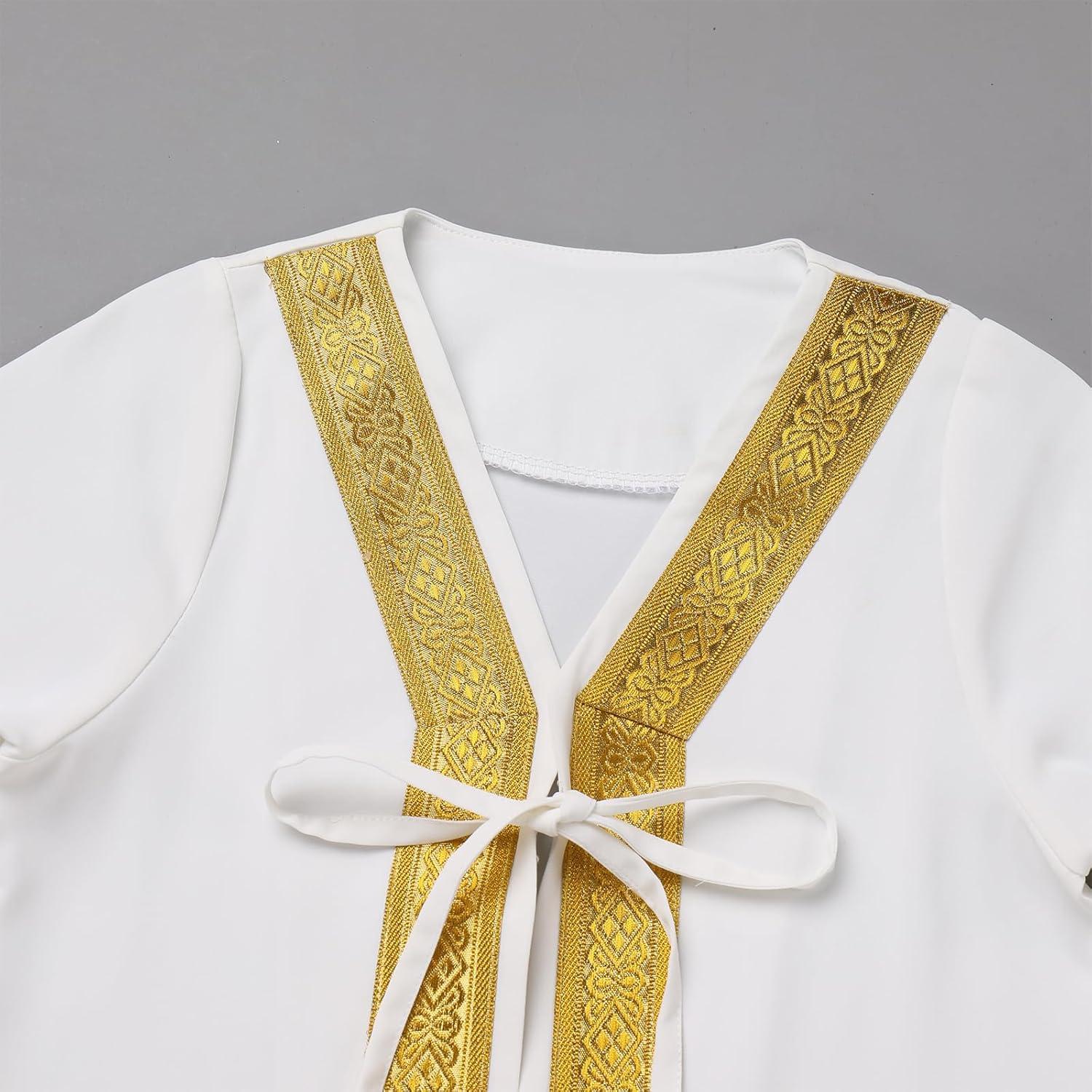 imageIDOPIP Muslim Baby Boys Ramadan Eid Outfit Cardigan Kaftan Thobe Arabic Islamic Abaya Dubai Robe Clothes with Head ScarfRopeWhite