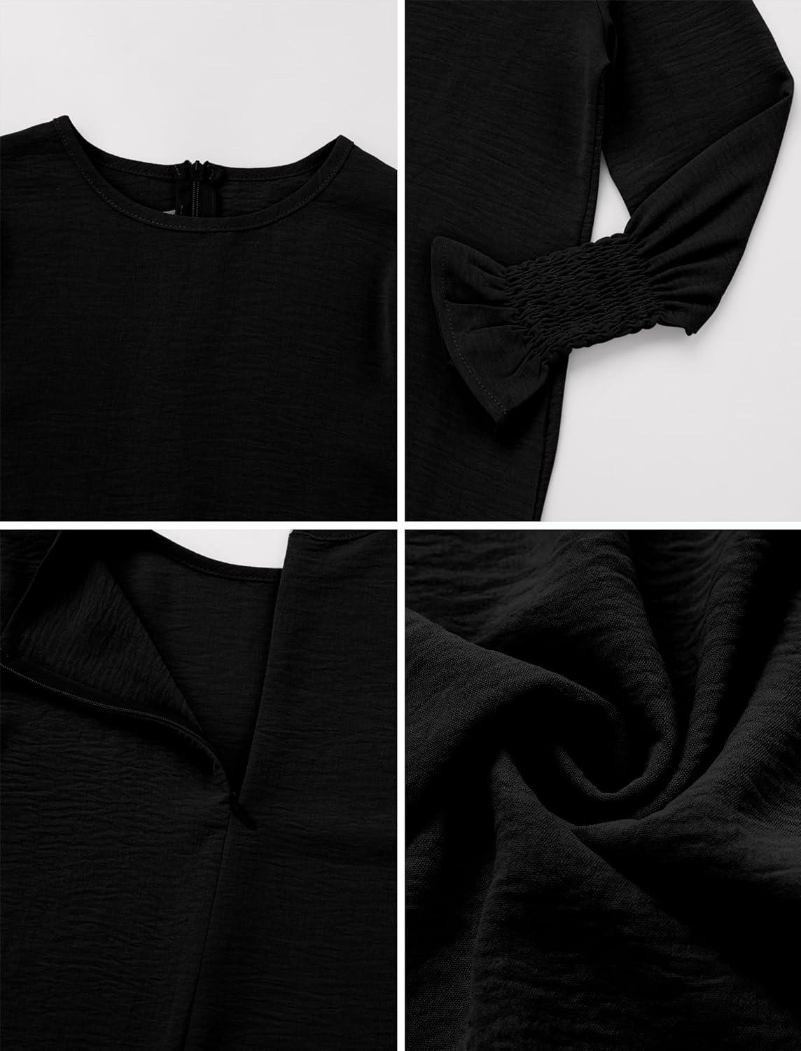 imageIDOPIP Muslim Dress for Girls Islamic Prayer Abaya Smocked Long Sleeve Kaftan Robe Dresses with Hijab Ramadan Dubai OutfitsBlack