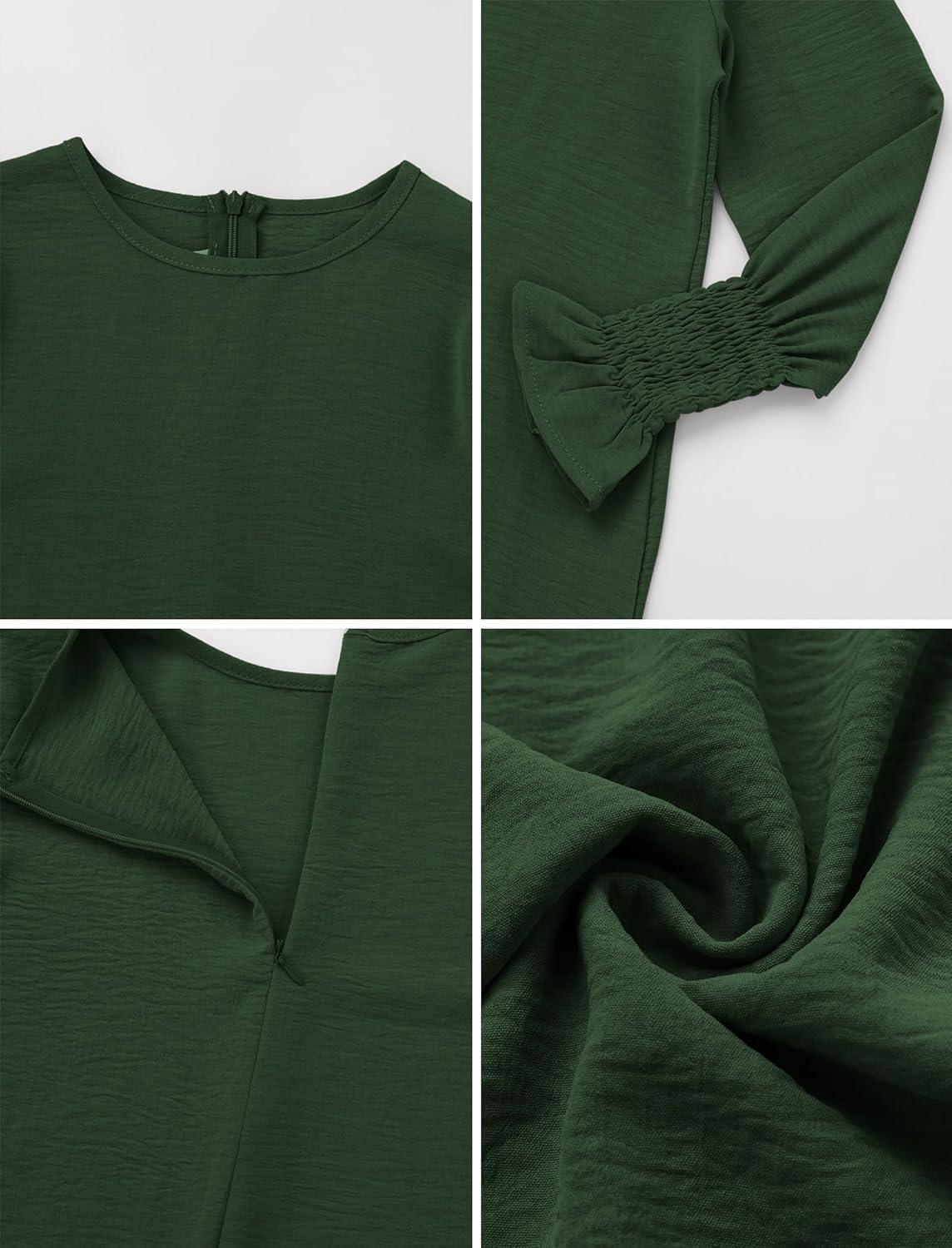 imageIDOPIP Muslim Dress for Girls Islamic Prayer Abaya Smocked Long Sleeve Kaftan Robe Dresses with Hijab Ramadan Dubai OutfitsDark Green