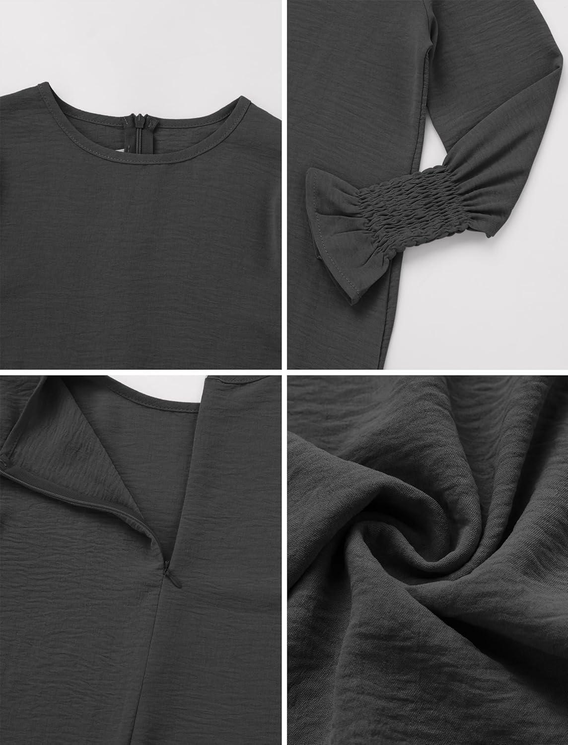 imageIDOPIP Muslim Dress for Girls Islamic Prayer Abaya Smocked Long Sleeve Kaftan Robe Dresses with Hijab Ramadan Dubai OutfitsGray