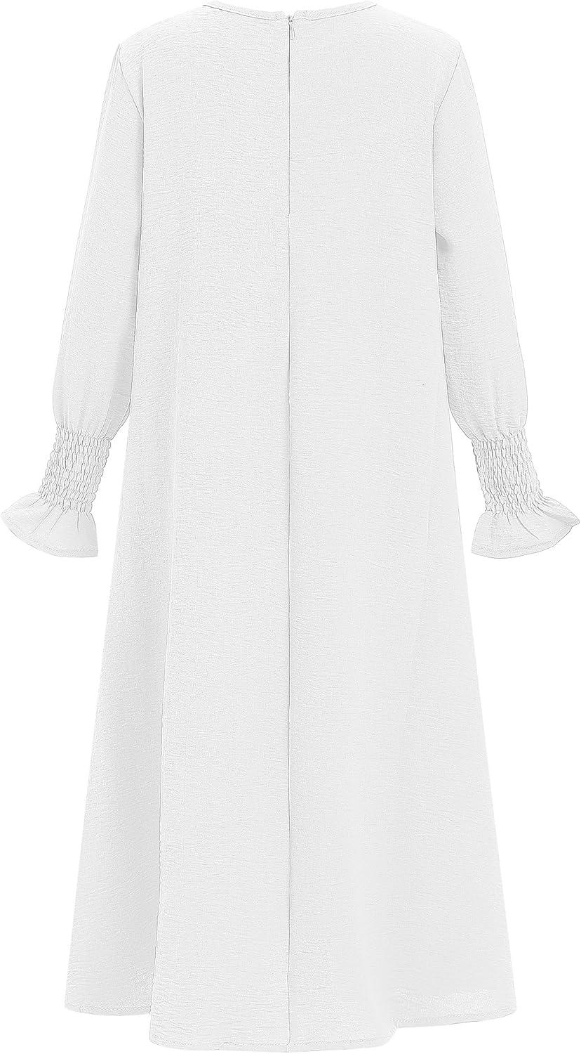 imageIDOPIP Muslim Dress for Girls Islamic Prayer Abaya Smocked Long Sleeve Kaftan Robe Dresses with Hijab Ramadan Dubai OutfitsWhite