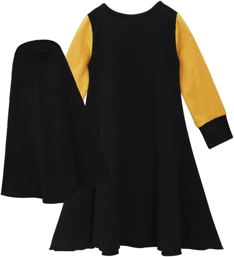 imageIDOPIP Muslim Girls Dress for Kids Long Sleeve Islamic Prayer Abaya Dress Maxi Kaftan Thobe with Hijab 2PCS Modest ClothesBlack