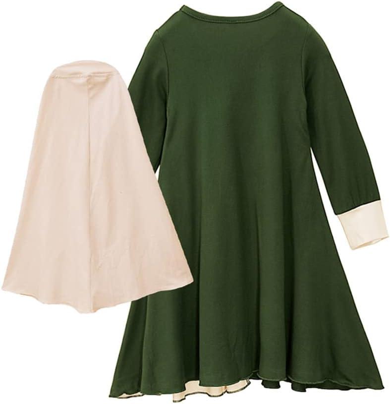 imageIDOPIP Muslim Girls Dress for Kids Long Sleeve Islamic Prayer Abaya Dress Maxi Kaftan Thobe with Hijab 2PCS Modest ClothesGreen  Bow