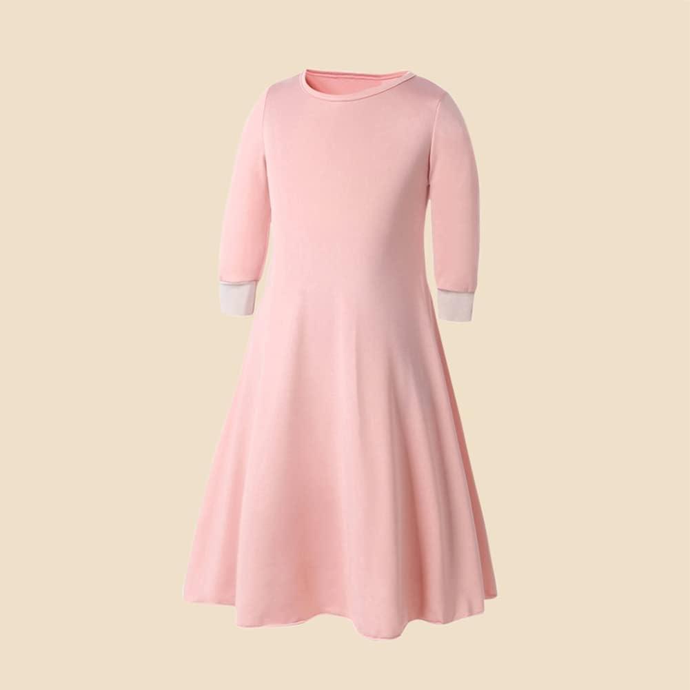 imageIDOPIP Muslim Girls Dress for Kids Long Sleeve Islamic Prayer Abaya Dress Maxi Kaftan Thobe with Hijab 2PCS Modest ClothesPink  Plain