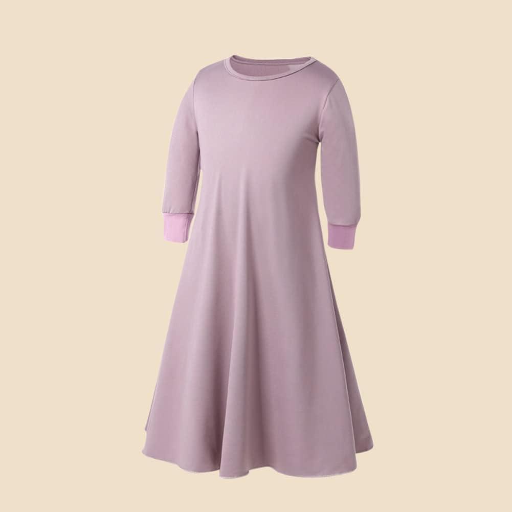 imageIDOPIP Muslim Girls Dress for Kids Long Sleeve Islamic Prayer Abaya Dress Maxi Kaftan Thobe with Hijab 2PCS Modest ClothesPurple  Plain