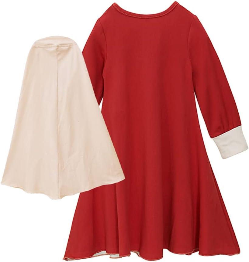 imageIDOPIP Muslim Girls Dress for Kids Long Sleeve Islamic Prayer Abaya Dress Maxi Kaftan Thobe with Hijab 2PCS Modest ClothesRed  Bow