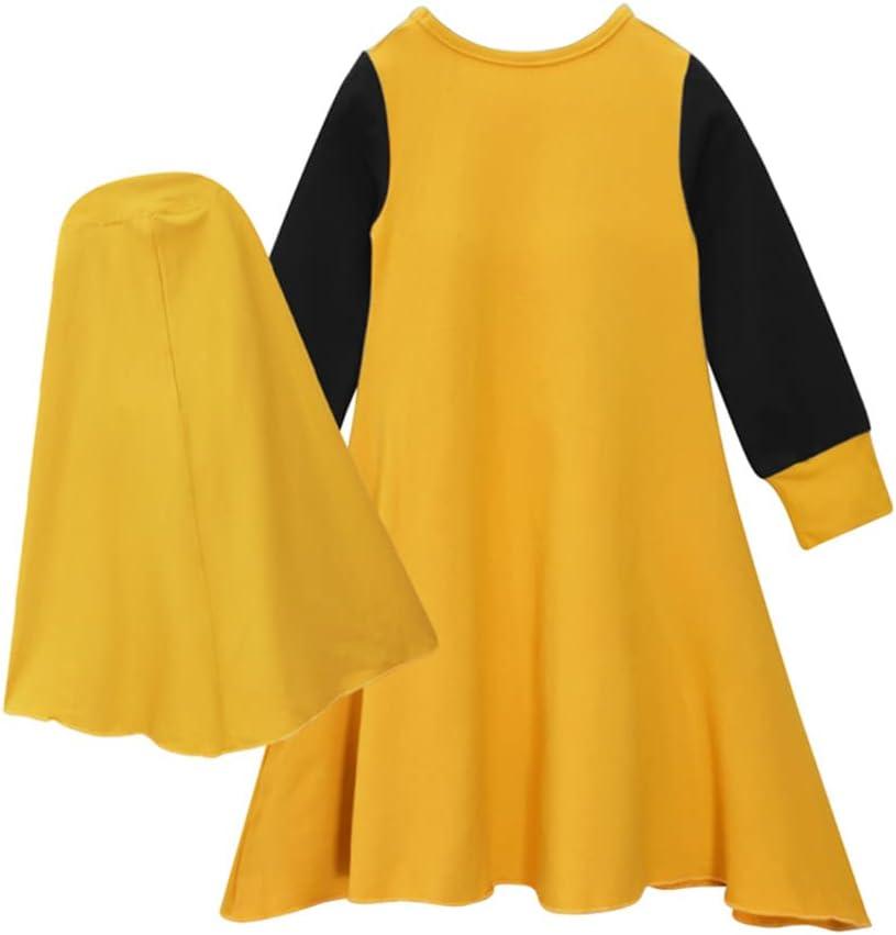 imageIDOPIP Muslim Girls Dress for Kids Long Sleeve Islamic Prayer Abaya Dress Maxi Kaftan Thobe with Hijab 2PCS Modest ClothesYellow