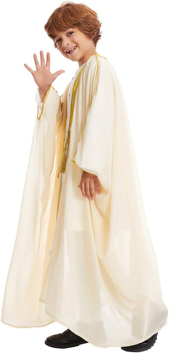 imageIDOPIP Muslim Thobe for Boys Islamic Arabic Kaftan Robe Ramadan Kids Long Sleeve Embroidery Tassels Open Front Cardigan ThobeBeige