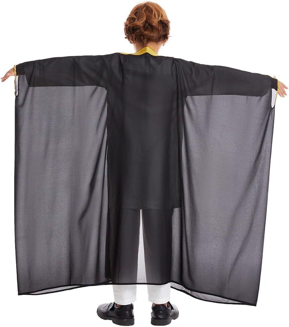 imageIDOPIP Muslim Thobe for Boys Islamic Arabic Kaftan Robe Ramadan Kids Long Sleeve Embroidery Tassels Open Front Cardigan ThobeBlack